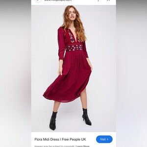Free People Flora midi dress with velvet and embroidery Size M Boho Valentine’s🩷